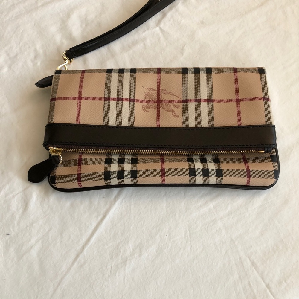 BURBERRY Haymarket Check Adeline foldover clutch.